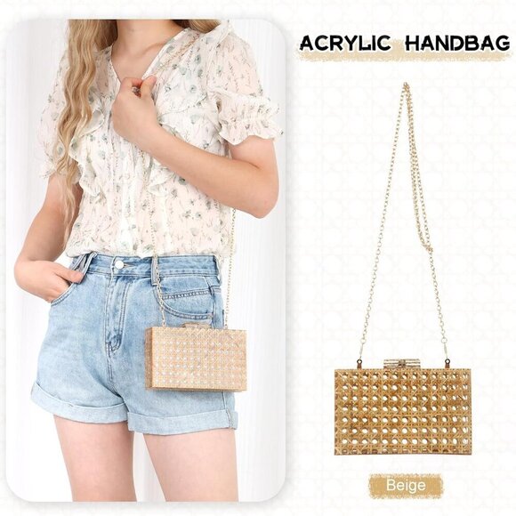 Women’s Rattan Acrylic Clutch Purse Woven Pattern Evening Bag for Party Wedding main image 5